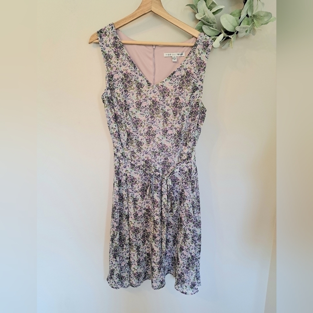 Madison Leigh Pink & Purple Floral A-Line Lined Knee-length Dress Size 10